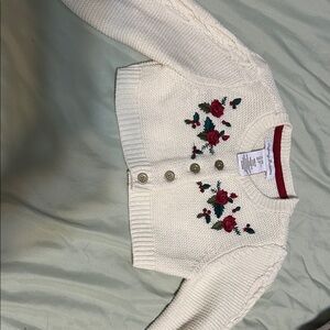 Tommy Bahama Cream Cardigan with Red Floral Embroidery